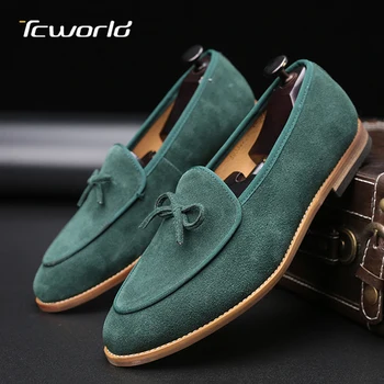 

Casual Genuine Leather Shoes Men's Loafers British Style Chaussures Homme Bow Design Flat Bottom Daily Driving Moccasin Shoes