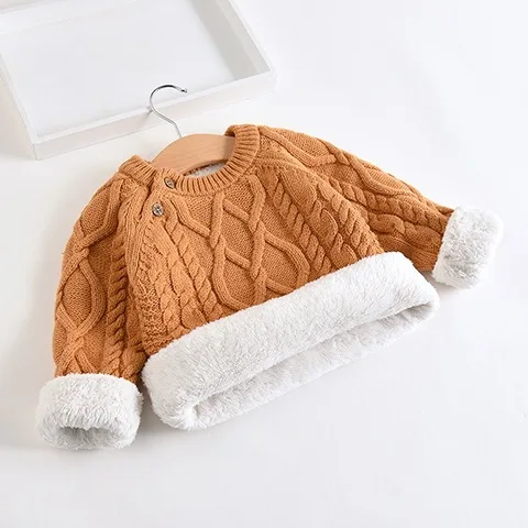 

Autumn And Winter Sweater Warm Velvet Thick Baby Gaga Korean-style Pullover Korean-style Solid Color BOY'S Girls Small CHILDREN'