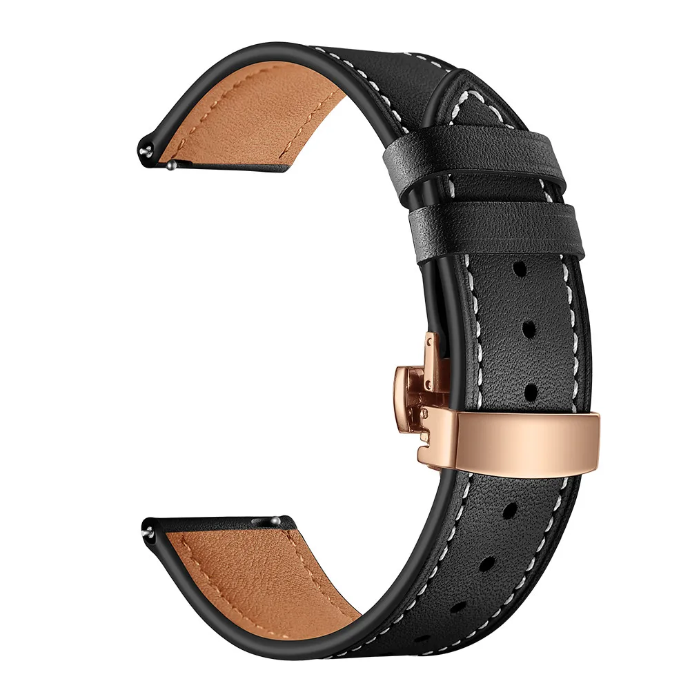 Кожаный полосатый ремешок для samsung Galaxy watch Active/42 мм 20 мм Универсальный браслет для Garmin Vivoactive 3/3 музыка/3 ч/Vivomove HR - Цвет ремешка: Black-Rosegold Clasp