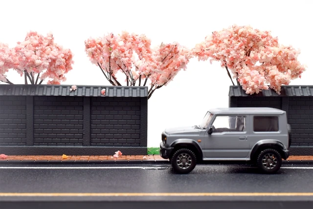 1:64 Japanese Style Sakura Night Scene Decoration Model Car Road  Garage Parking Area 5