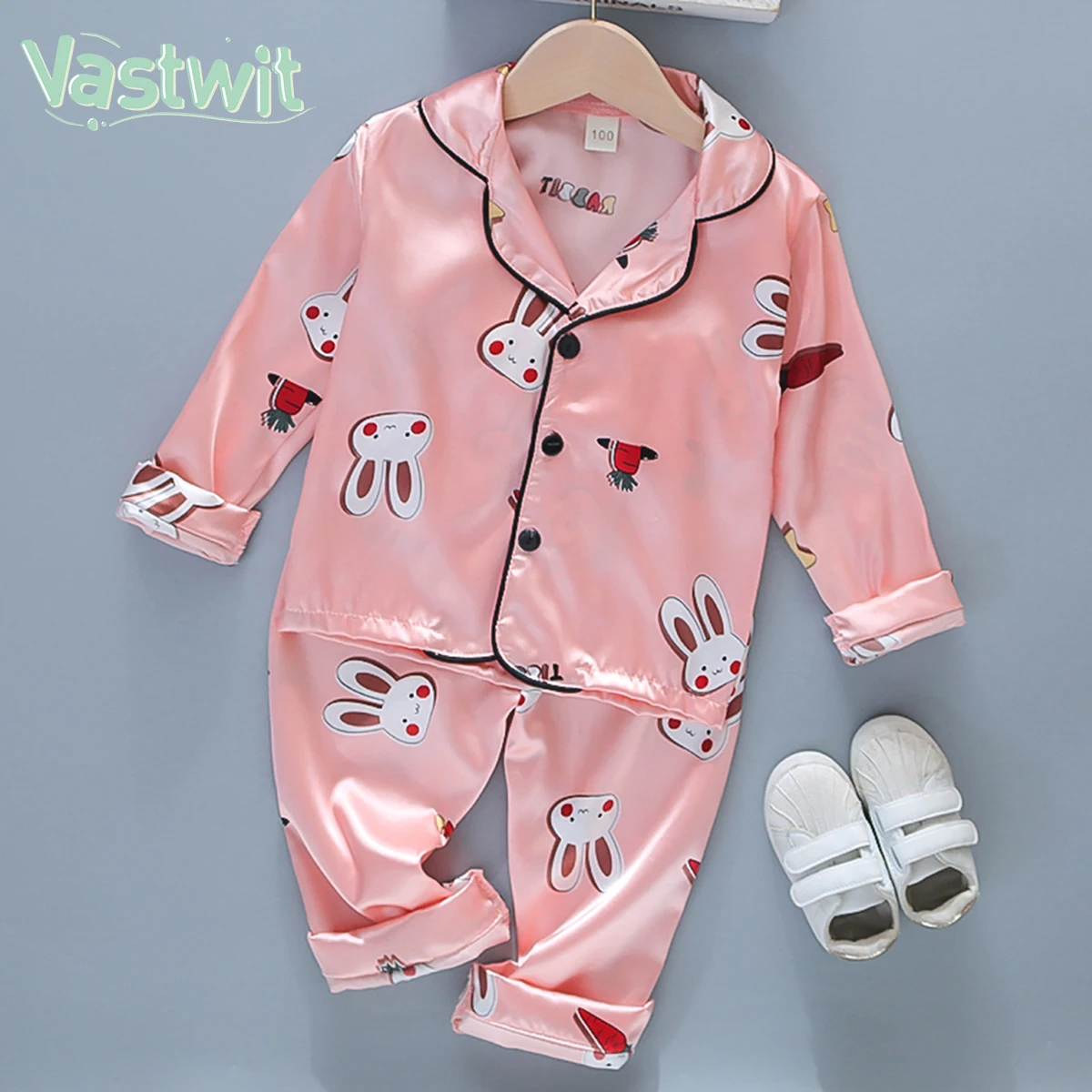 Toddler Kids Girls Boys Pajama Sets Long Sleeve Lapel Buttons Blouse Top+Pant Satin Silk Casual Homewear Sleepwear Nightwear
