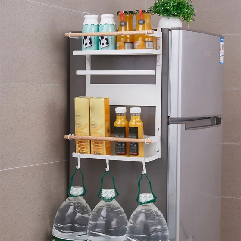 Fridge Magnetic Organizer Paper Towel Holder Rustproof Spice Jars Rack Multi Use Refrigerator Side Shelf