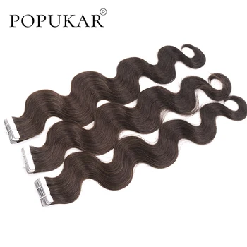 

Popukar european taped hair extension 20pcs 2# dark brown body wave real human hair double drawn salon quality
