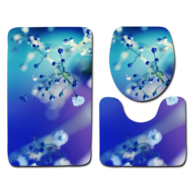 Flower Bathroom Mat Toilet Three-piece Anti-slip Mat Bathroom Mat + Contour Carpet + Toilet Cover Absorbent Cover Baño