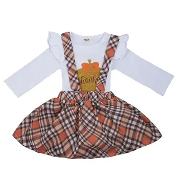 

Spring Autumn Casual Fashion Baby Girl Printing Long Sleeve Romper And Striped Suspender Skirt 2Pcs/Set