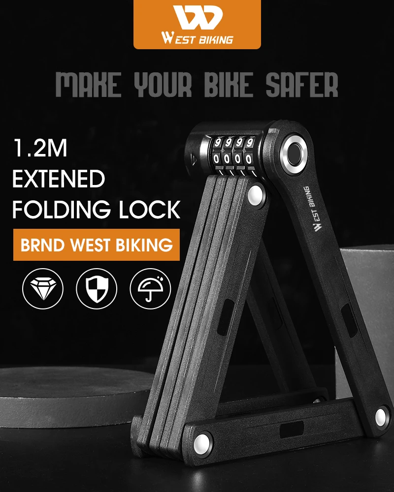 WEST RADFAHREN Faltbare Passwort Fahrrad Schloss Legierung Stahl MTB Straße Fahrrad Motorrad Elektrische Fahrrad Lock Sicher Radfahren Zubehör – Detail 1