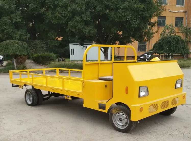 3pcs Pack, Max.30MPH Electric Tow Tractor / Max.Load 2000kg Flatbed Trailer, Bed Length 3.5m / Lead-Acid Battery Range 80km