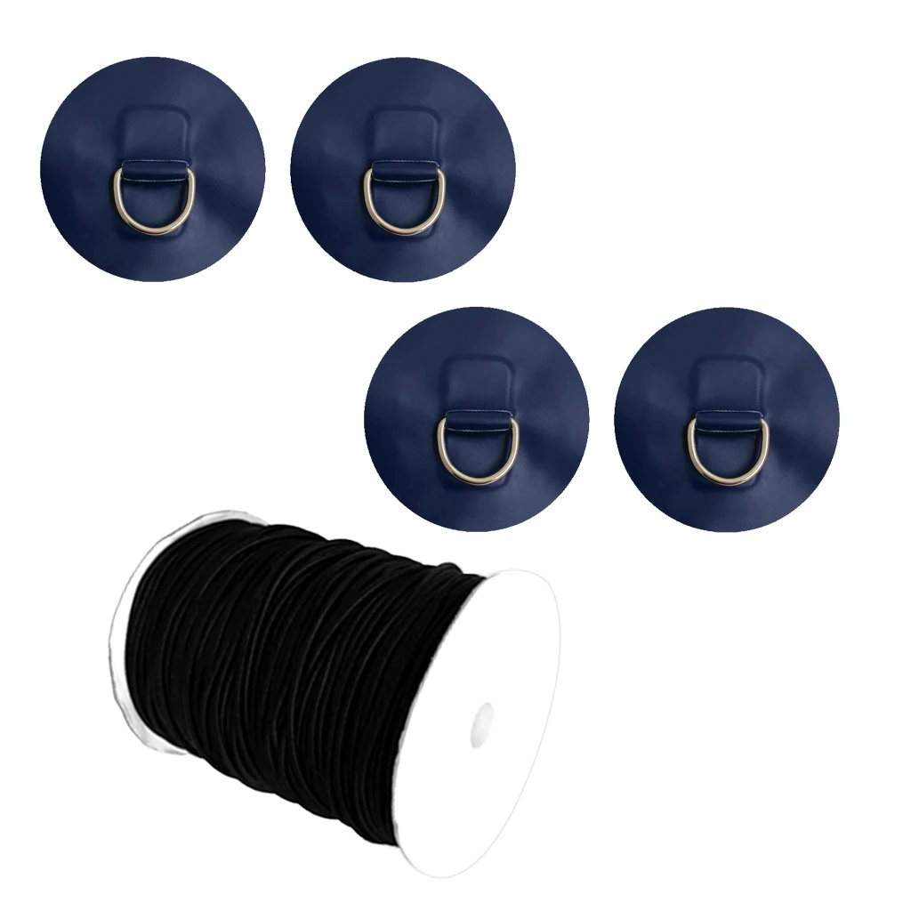 Stand Up Paddleboard SUP Bungee Deck Rigging Kit, 5mm x 5m Elastic Shock Cord 4 Pcs Stainless Steel D Ring Patch