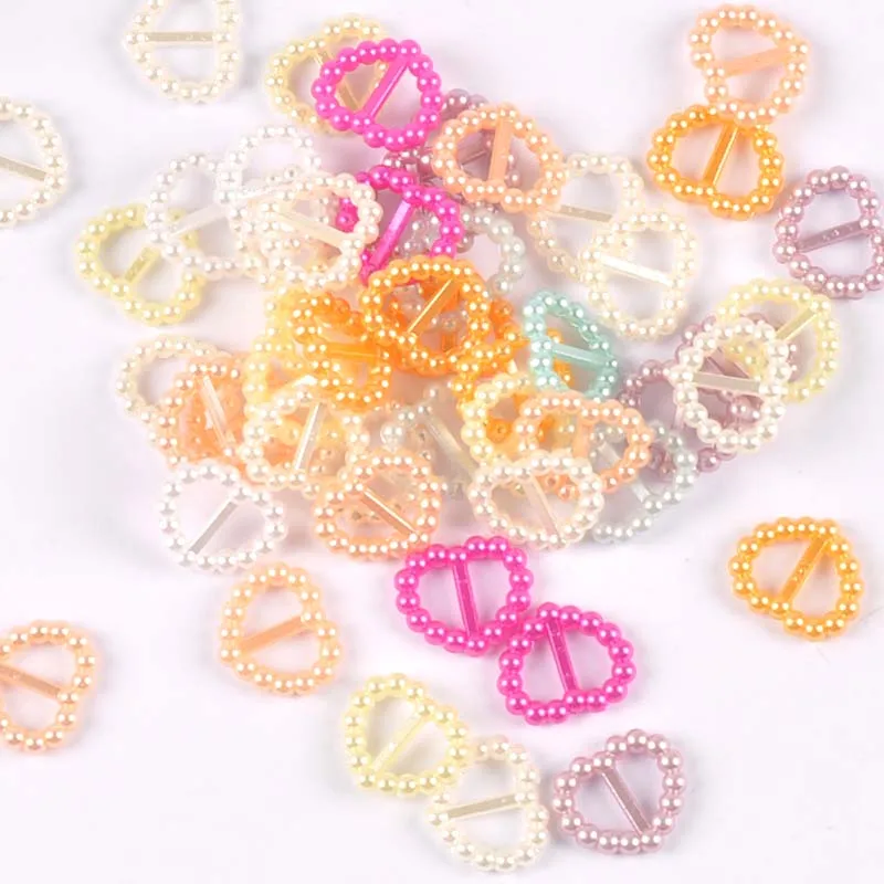 100Pcs 하트/타원형 비즈 플라스틱 버클 바느질 액세서리 머리용 버클 DIY 쥬얼리 웨딩 카드 리본 장식 c2474