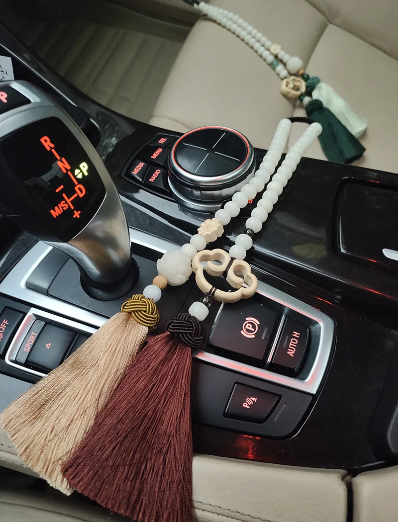 Handmade Retro Crystal Car Pendant Interior Accessories for Girls Bodhi Root Wishful Mirror Rear View Ornaments