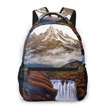 

Backpack Casual Travel Bag Paint Color Mountains Art Painting Waterfall School Bag Fashion Shoulder Bag For Teenage Girl Bagpack