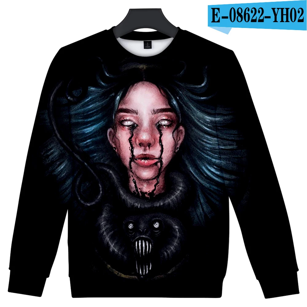 Billie Eilish 3D afdrukken Mode comfortabele Straat O hals Vrouwen/mannen Lange футболка Lange t-shirt Zanger - Цвет: 3d