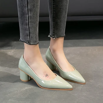 

Women Pumps Elegant Pointed Toe High Heel Ladies Office Shoes PU Square Heel Women Casual Shoes Pump Female
