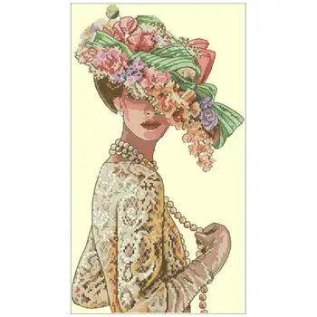

Flower hat Beauty Patterns Counted Cross Stitch 11CT 14CT 18CT DIY Chinese Cross Stitch Kits Embroidery Needlework Sets