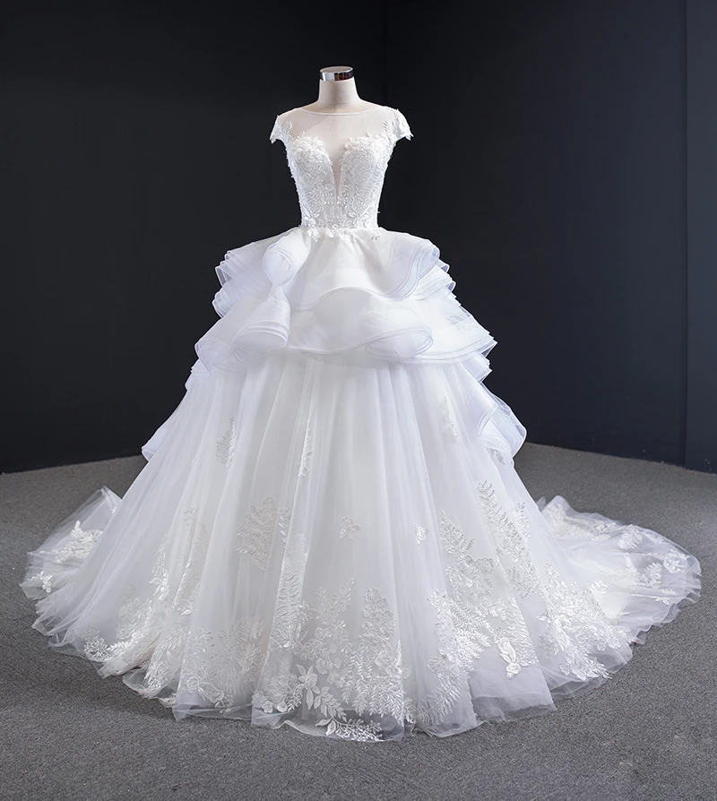J67031 jancamber vestido de noiva свадебные платья принцессы с круглым вырезом и кружевной аппликацией, многоуровневые свадебные платья