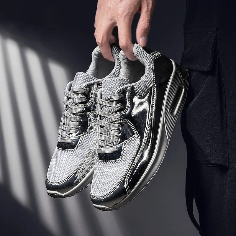 

2019 Hot Selling Bright Surface Pu Sports Casual Men Mesh Air Cushion Shoes Extra High Fashion Running Shoes Hot Selling