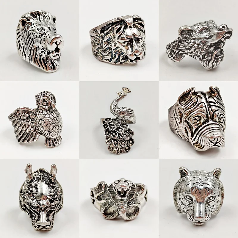 20Pcs/Lot Vintage Punk Animal Rings For Men Women Rock Gothic Snake Mix Antique Silvery Band Party Jewelry Gift Wholesale Anillo