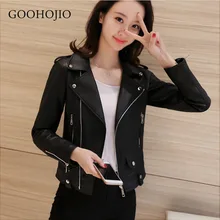 Goohojio jaqueta feminina de couro artificial, casaco curto de zíper preto e punk para mulheres, outono 2021