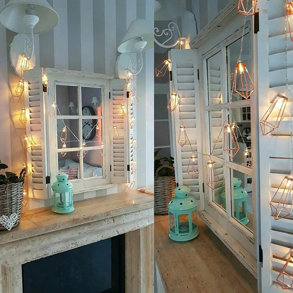 10-20LED Rose Gold Metal Diamond String Fairy Light Christmas Wedding Lamp New Year Home Decoration Warm White String Lights 8