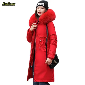 

Smlinan 2020 Fur Collar Hooded Winter Parka Mujer Thick Cotton Liner Padded Long Coat Woman Plus Size Casual Winter Jacket Women