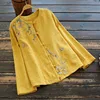 7383 New Spring Women Shirt Chinese Style Retro Buckle Floral Embroidery Linen Loose O-Neck Long Sleeve Blouse Women 4