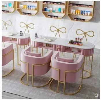 

Net red marble manicure table and chair set single double manicure table simple modern manicure table economical type