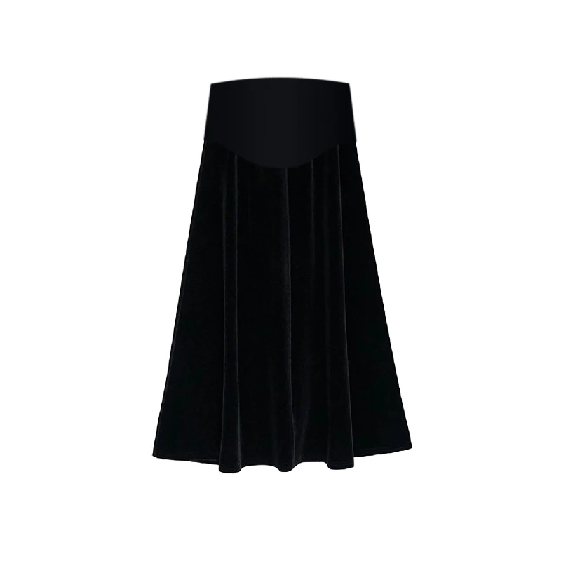 6136# Autumn Winter Black Velvet Maternity Skirts Elastic Waist Belly A Line Skirt Clothes for Pregnant Women Chic Ins Pregnancy