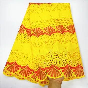 

yellow Swiss lace fabric hot sellling tissu african cotton fabrics soft Swiss voile dry lace in switzerland popular Dubai fabric