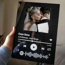 

Custom Song Glassify Code Acrylic Board Personalized Black White Music Spotify Code Album Cover Couple Photo Valentine Day Gift
