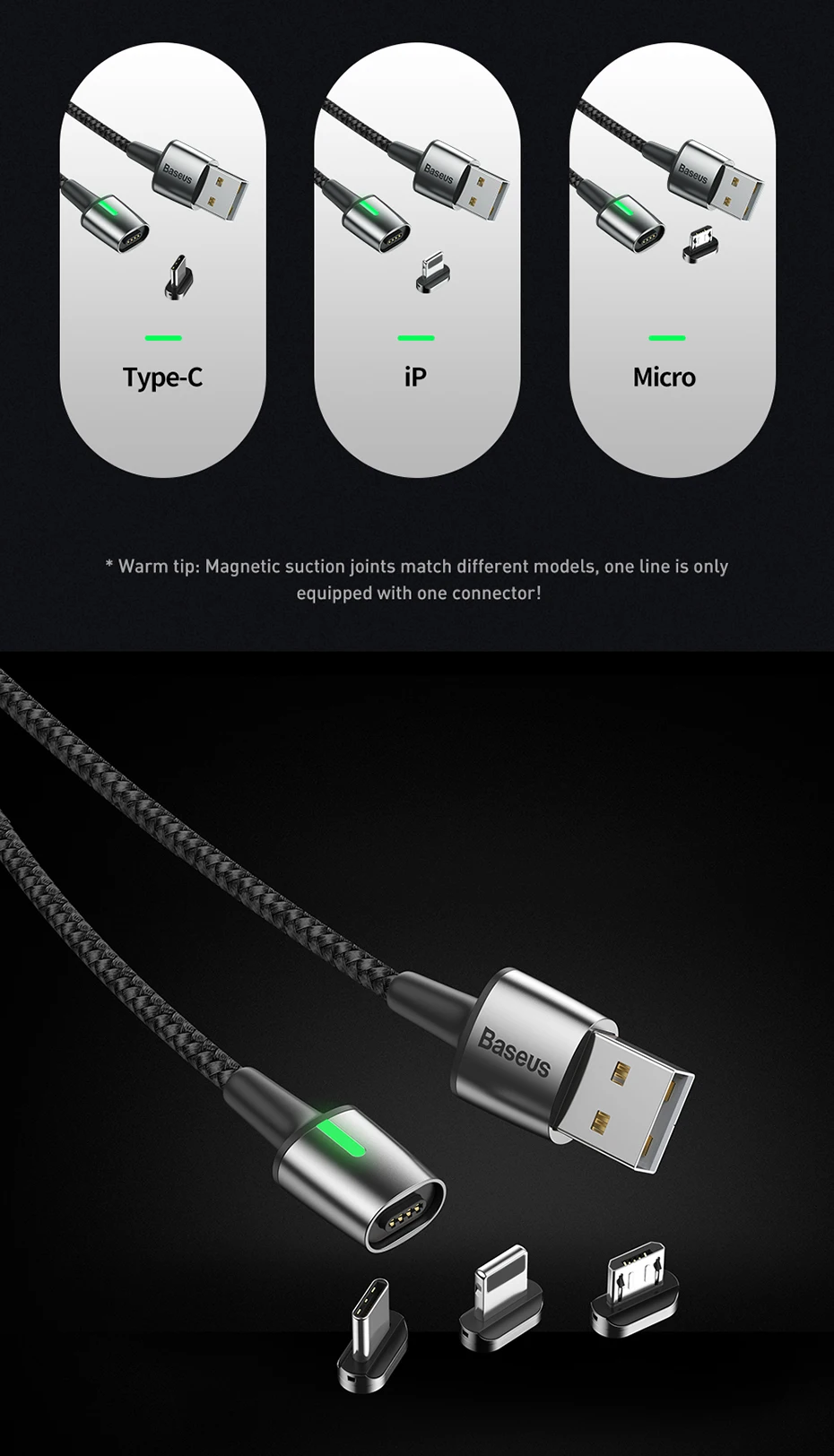 Магнитный зарядный usb-кабель Baseus для iPhone XR Xs Max быстрое зарядное устройство samsung S10 huawei P30 USB type C светодиодный кабель Micro usb
