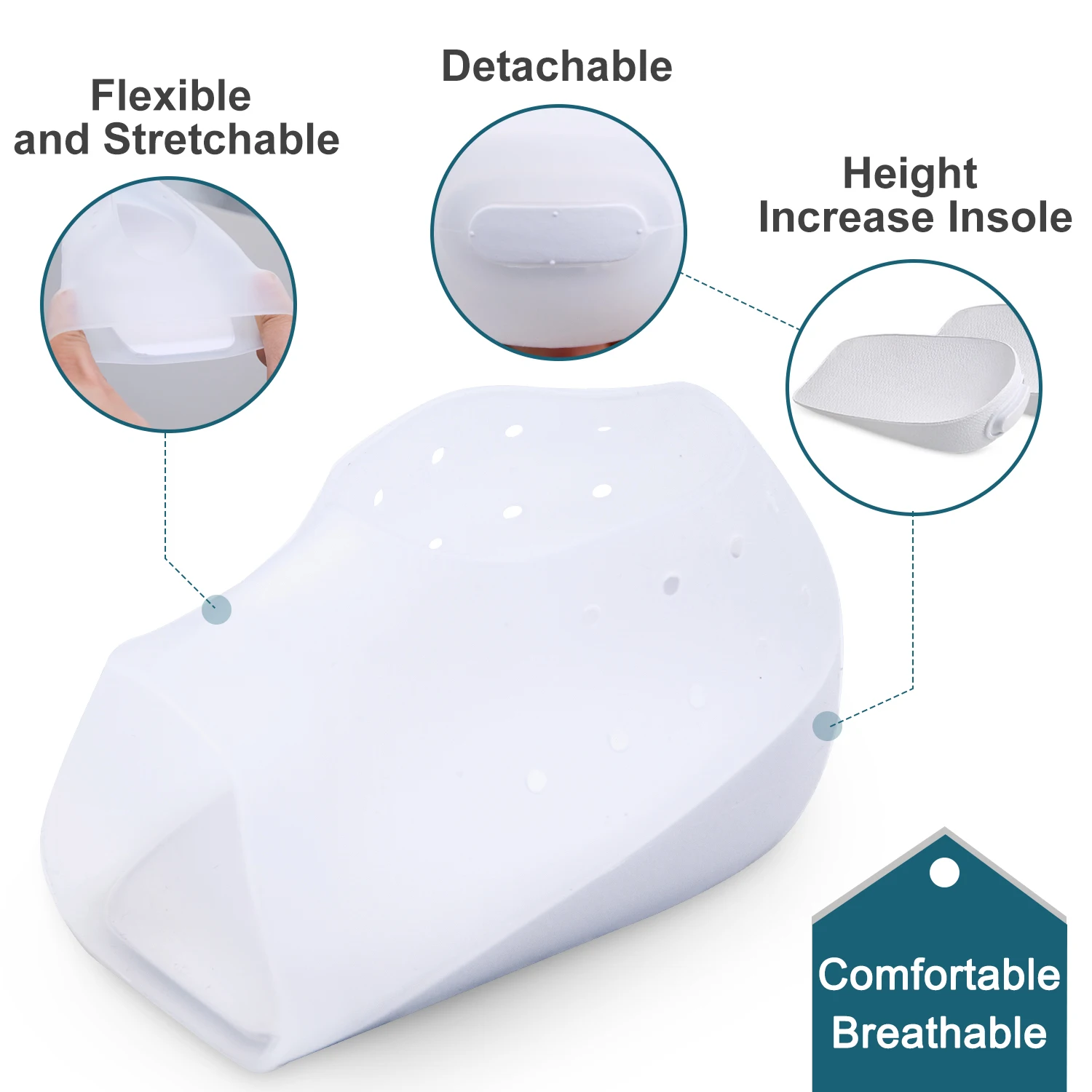 2pcs White 3cm Invisible Heightened Insoles For Men Women Breathable Silicone Heel Pad Insert Anti-crack Foot Protector C1674