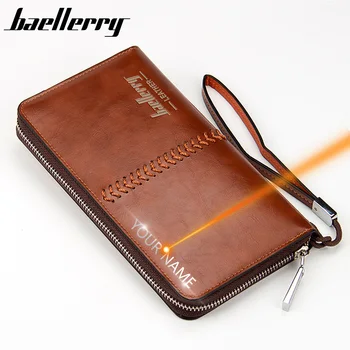 

2020 Name Engraving Men Wallets Long Large Capacity Classic Wallet For Men Zipper Phone Pocket Card Holder Male Purses