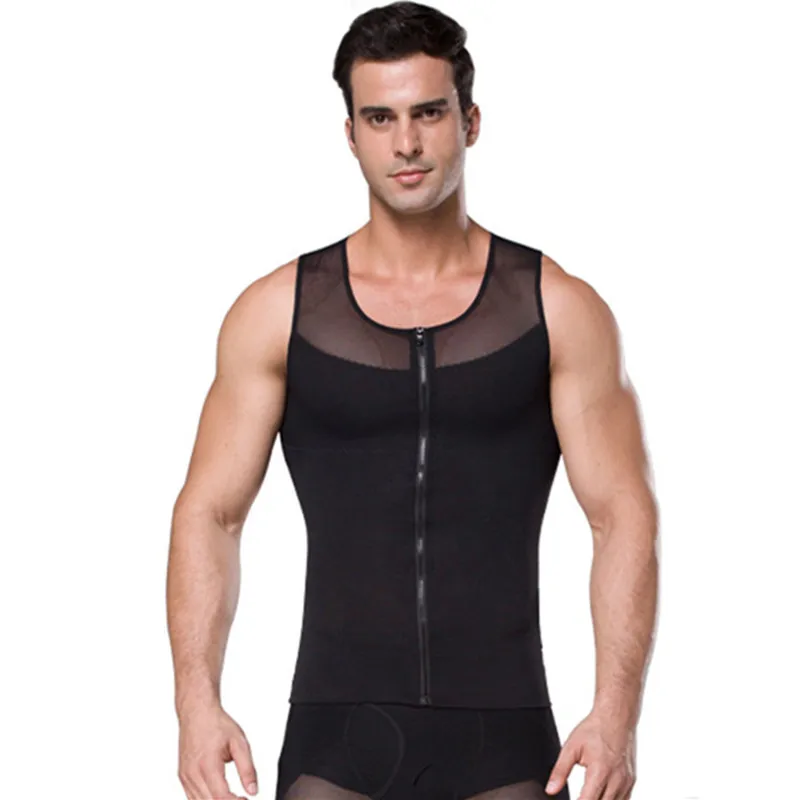 Black Человек молния Корректирующее белье для похудения Body Shaper Черный корсет под грудь талия кроссовки утягивающие футболки формочек быстросохнущая нижнее бельё для девочек - Цвет: Black