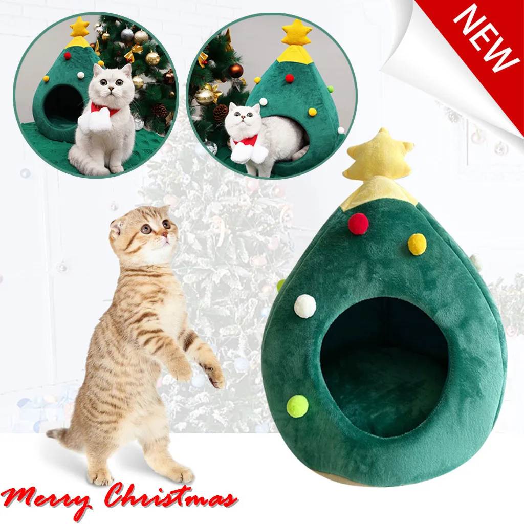 Домик для питомцев кошек, собак, питомник, щенок, пещера, спальная кровать, Рождественская елка, зимняя теплая кровать для кошек, собак, cama para cachorro