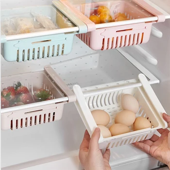 

Stretchable Refrigerator Organizer Drawer Basket Refrigerator Pull-out Drawers Fresh Spacer Layer Storage Racks Holders