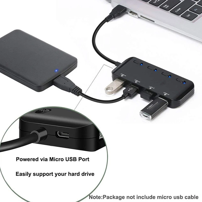 USB 3,0 концентратор сплиттер удлинитель 4 порта USB концентратор данных с индивидуальный переключатель светодиодный свет OUJ99