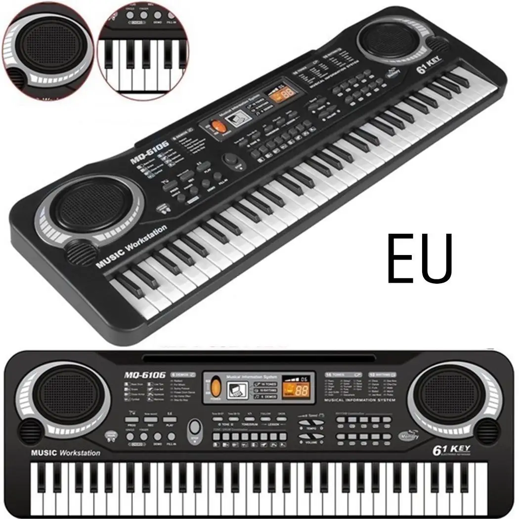 

Baby Music Instruments Electronic Keyboard Piano Kids Learning Toys with Mic Delicate 61 black and white keys