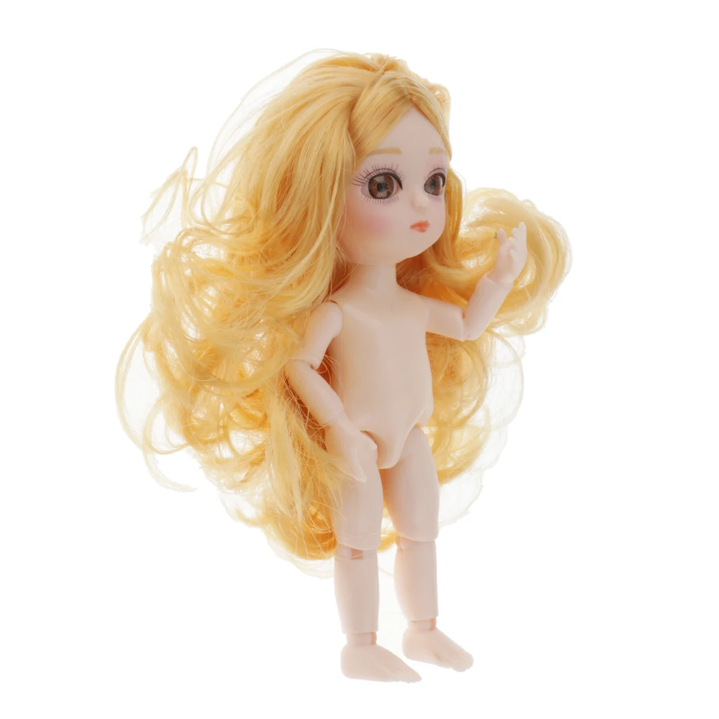 Mini 16cm 13 Joints Nude Girl Doll Body Model DIY Accessory Blond Hair