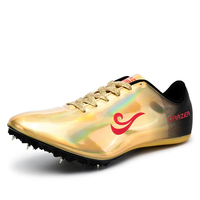 Спортивная и полевая обувь для мужчин, шипы, спортивная обувь для женщин, легкие удобные кроссовки для бега с гвоздями, мужская спортивная обувь для тренировок - Цвет: 8977gold