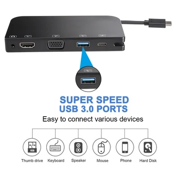 

Type-C to HD/VGA/Audio/USB 3.0/USB C Port Adapter Type-C Extender HD Multimedia Interface Converter for MacBook pro
