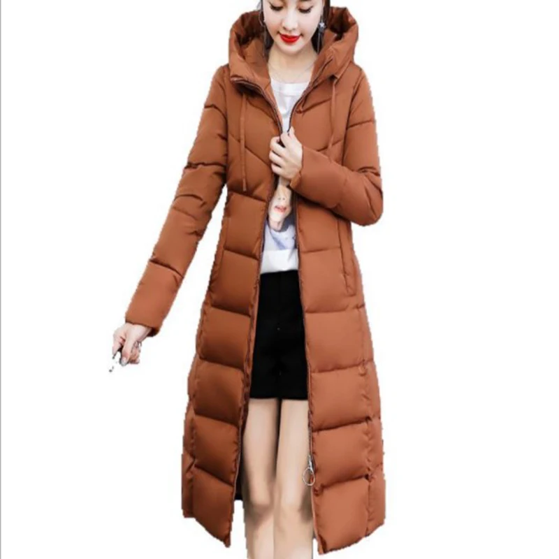 

2019 winter women's cotton down padded long casual slim hooded thicken parkas