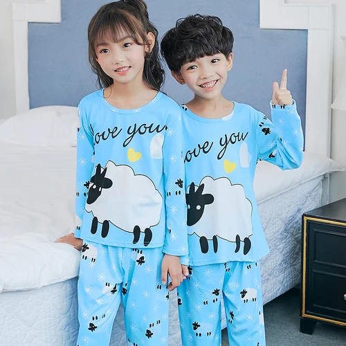 Пижамный комплект на Рождество для мальчиков, г. Осенняя тонкая хлопковая одежда для сна для больших мальчиков комплект детских пижам с милым принтом, пижамы для девочек, комплект одежды для сна - Цвет: C M1 mian yang