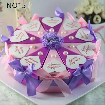 Cake Shape Paper Candy Boxes with Flower Bowknot Ribbon for Romantic Wedding Favors Party Gift Boxes Holders Free Shipping