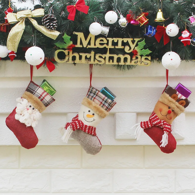 

Christmas Stockings Gift Bag Decorations Santa Snowman Socks Christmas Tree Hanging Ornaments Navidad New Year Decor