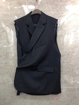 

2020 Early Autumn New Women's Lapel Irregular Waist Side Buckle Decorative Sleeveless Vest 822