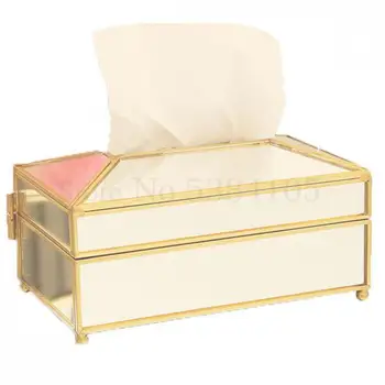 

Creative Glass Towel Box Lightly And Luxuriously Decorated Household Living Room Tea Table Mirror Draw Paper Box Napkin Box Amer