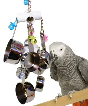 

Parrot Bite Toy Toy Bird Hobbies Stainless Steel 8 Pot String Swing Ladder Conures Parrots Parakeets Cockatiels Macaws Finches