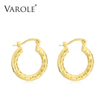

VAROLE Shine Hoop Earrings Gold Color Polyhedral Minimalist Statement Hoops Earings For Women Fashion Jewelry