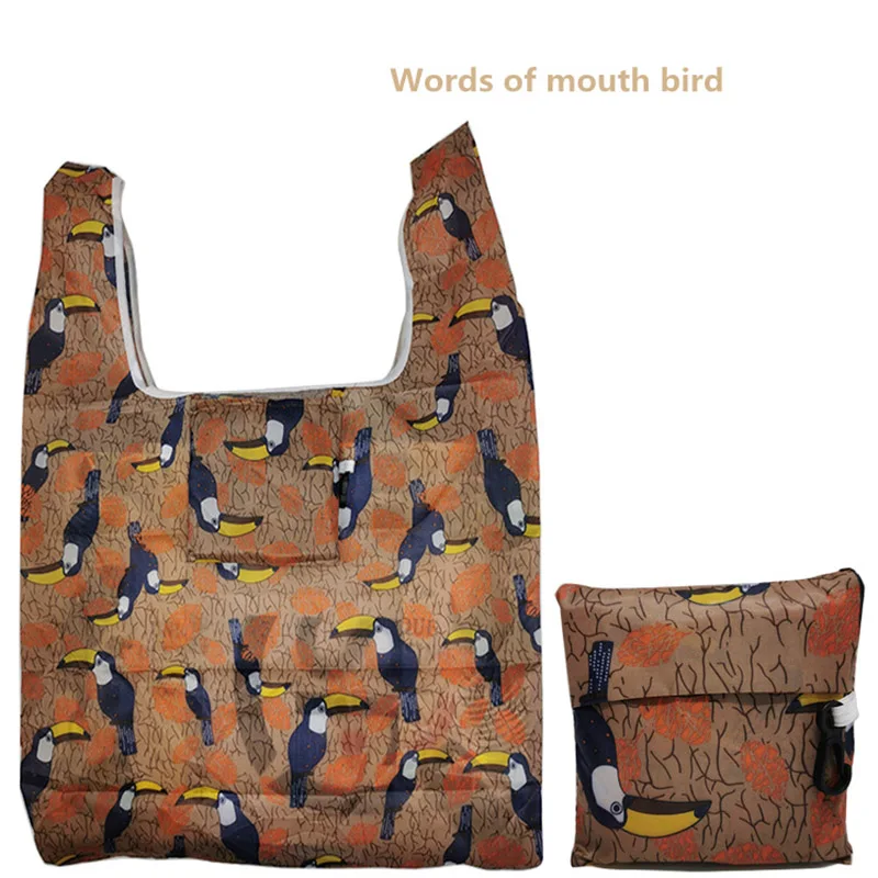 Mouth bird GABWE, новая переработанная сумка для покупок с фламинго, эко многоразовая сумка для покупок с короткими ручками, Сумка с мультяшным цветочным рисунком, складная сумка на плечо, сумки с принтом - Цвет: Mouth bird