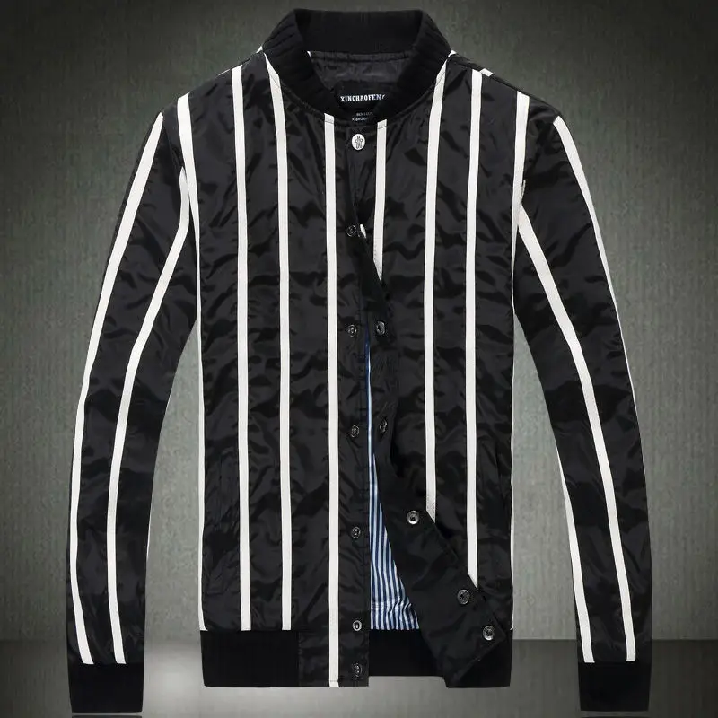 

Spring and Autumn Striped Jacket Men's New Self-cultivation Stand-up Collar Casual Baseball Uniform Jacket Tide Brand